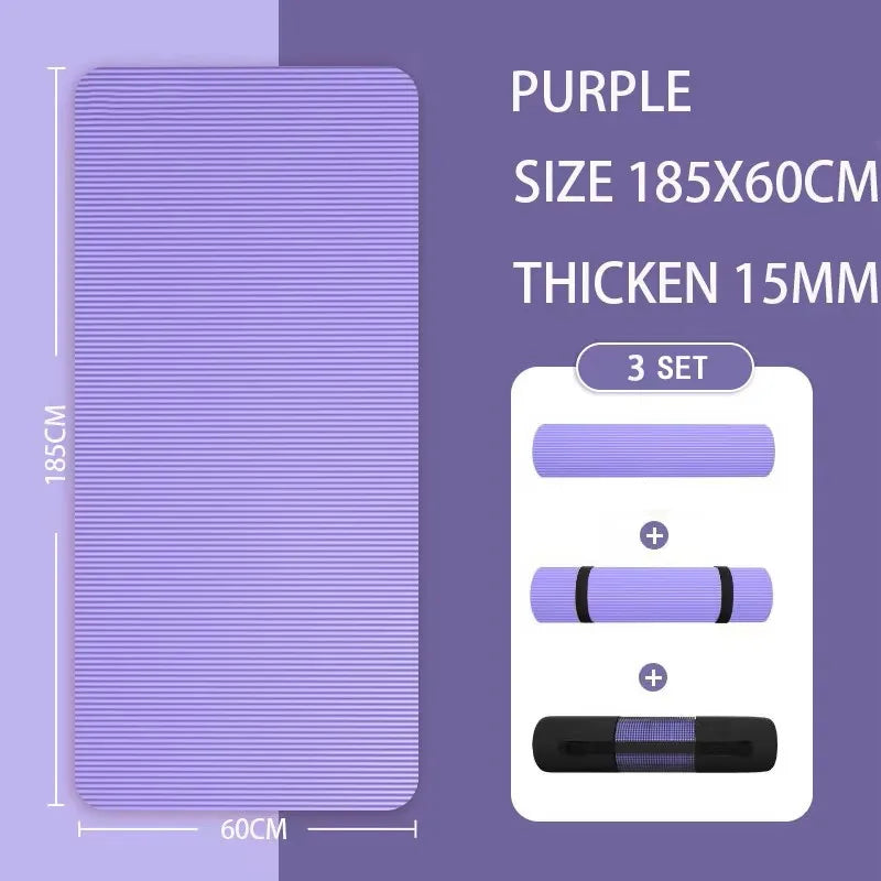 tapis yoga violet rayures horizontales moderne antidérapant épais 15mm 185x60cm yoga fitness pilates gymnastique