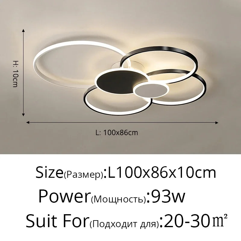 plafonnier moderne led noir blanc doré circulaire géométrique chambre salon