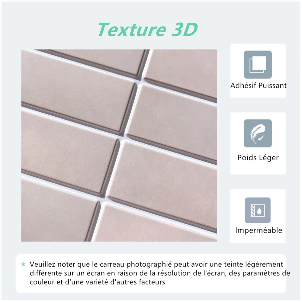 Carreaux mur rose pâle 3d autoadhésifs modernes 30x30cm imperméables antimoisissures thermiques