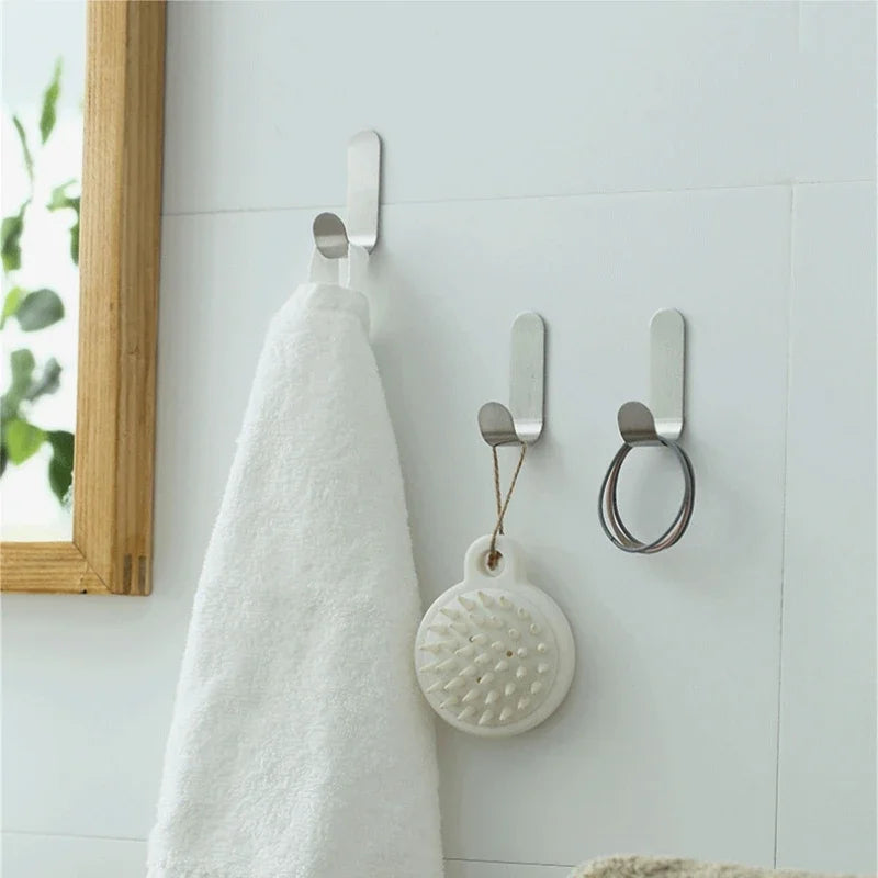 crochets muraux adhésifs inoxydables modernes argentés pièces salle bain cuisine porte serviettes