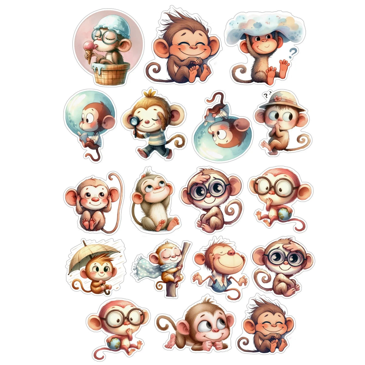 sticker mignon dessin animé singe multicolore adhésif scrapbooking décoration bricolage album journal papeterie