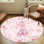 tapis rond floral rose fleurs classique intérieur décoration maison imperméable résistant blanc