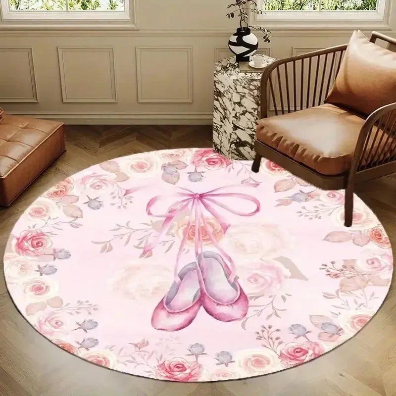 tapis rond floral rose fleurs classique intérieur décoration maison imperméable résistant blanc