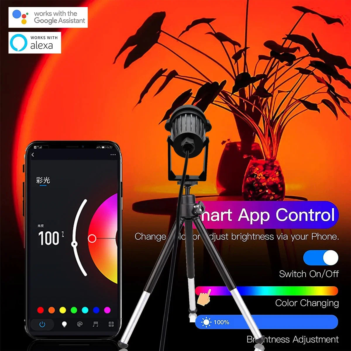 lampe led smart alexa google noir moderne trepied application usb