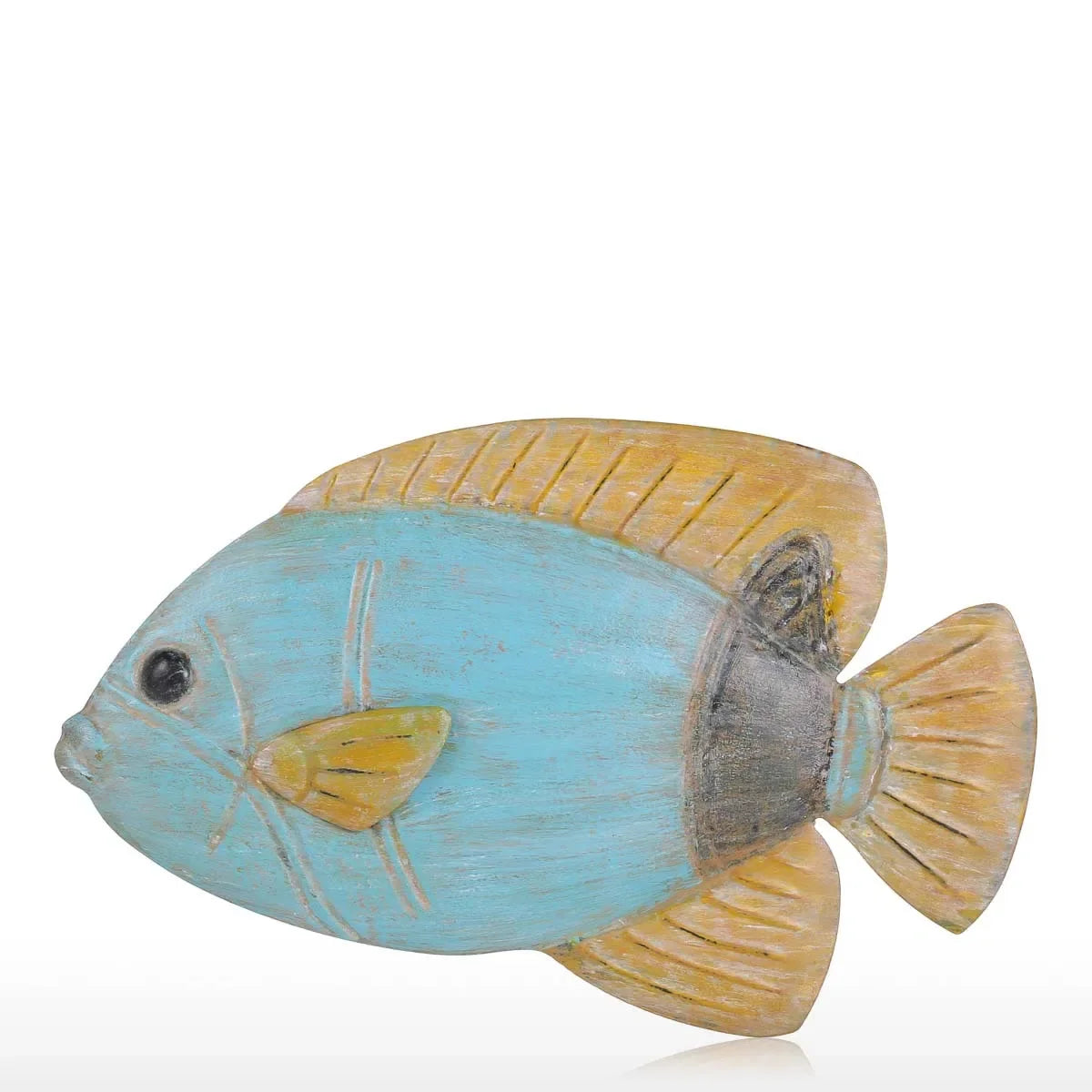 sculpture poisson métal bleu blanc jaune artisanal décoratif mur opacité