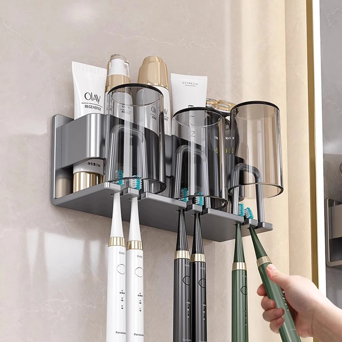 porte brosses dents cosmétiques transparent blanc gris moderne pratique adhésif salon brosses flacons tasses