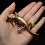 statuettes gecko dorées decoratives miniature animaux antique métal texturé brillant deux pièces