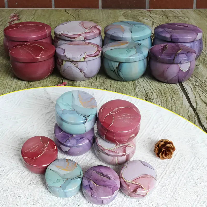 boîtes rondes marbrées violet bleu rose modernes 2.2oz 4oz 1.81inch 2.91inch graine pin savon