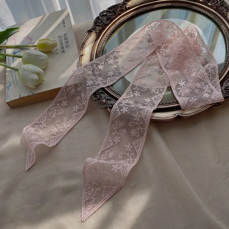 rubans décoratifs brodés soie transparents classiques femmes printemps automne noir blanc rose pâle