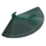 éventails pliants classiques perforations décoratives clips métalliques rubans assortis rouge bleu violet noir traditionnels