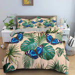 Décoration chambre nature avec housse de couette tropicale