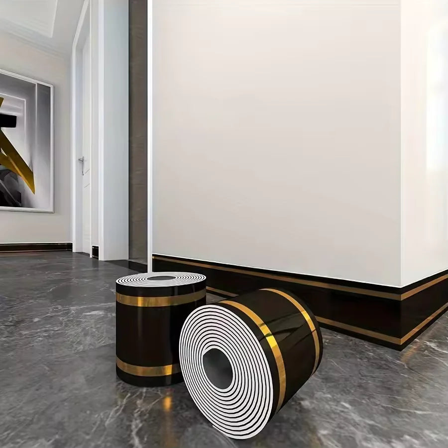ruban décoratif auto adhésif 5m 10cm noir doré rayures modernes
