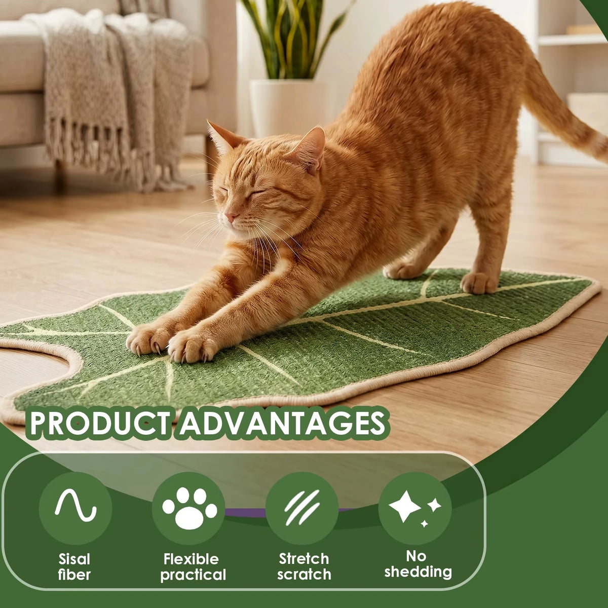 tapis gratter chat sisal feuille adhésive mur porte sol décoratif vert jaune