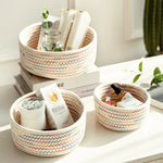 corbeilles rangement tissées main motifs géométriques couleur rose beige gris multicolore respectueuses environnement rustique