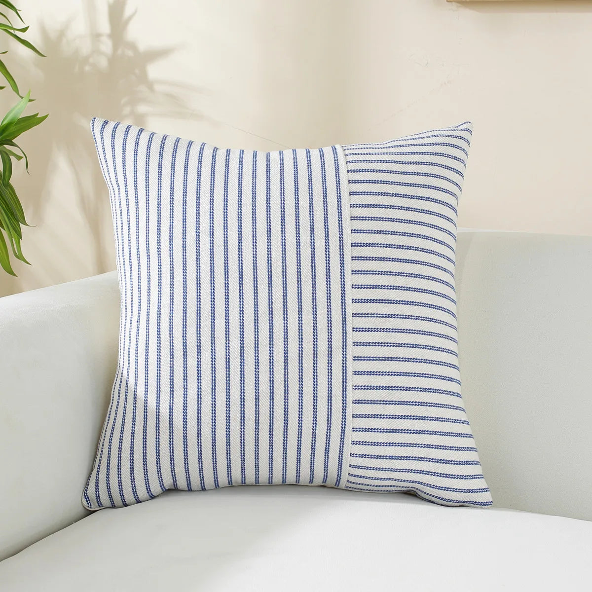 housse coussin carré rayé moderne coton lin 45x45 50x50 60x60 beige noir salon chambre
