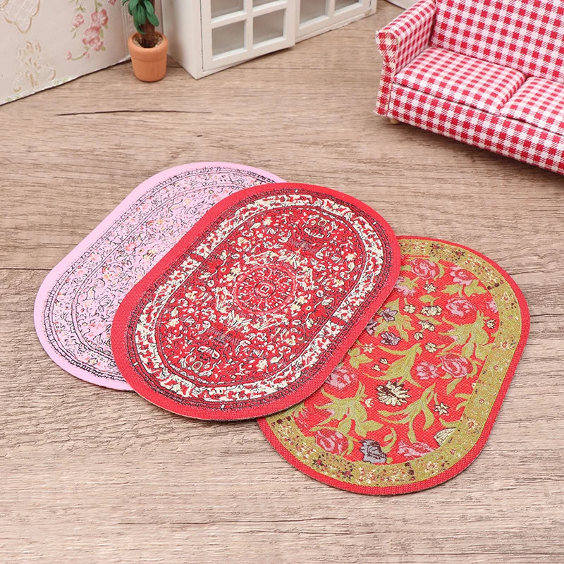 tapis rond miniature floral bleu rouge rose vert décoration chambre salon fantaisie traditionnel