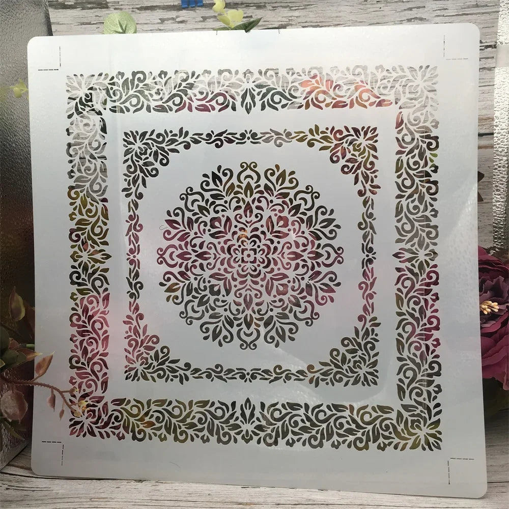 gabarit peinture floral blanc délicat traditionnel opaque bricolage scrapbook decoration murale pochoir gaufrage carré