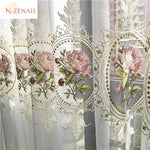 rideau tulle brodé fleurs transparent blanc rose vert élégant classique chambre salon