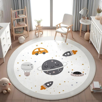 tapis rond enfant chambre astronaute planètes fusée espace décoration sol chambre bébé moderne bleu
