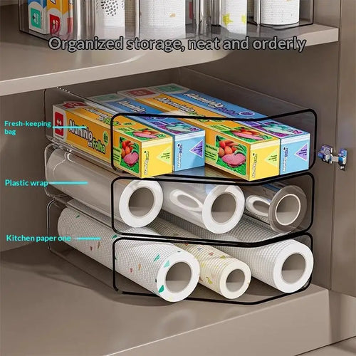 boîte rangement transparent moderne serviettes cuisine papier aluminium film plastique rouleaux minimaliste