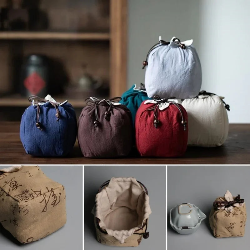 sac thé coton réutilisable bleu gris vert marron beige rouge rose noir imprimé chinois