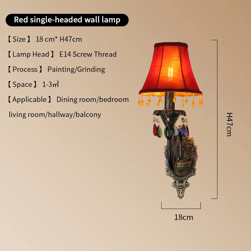 lampe murale classique fer forgé tissu rouge vert bleu marron