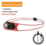 lampe frontale led rechargeable headlamp camping torch travail nuit mode ajustable ceinture rouge moderne