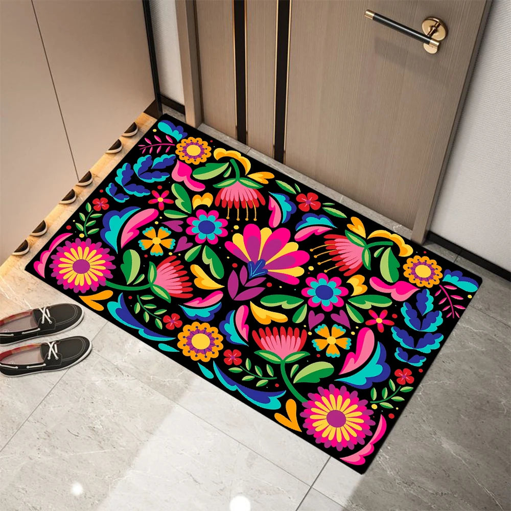 tapis sol moderne fleuri antidérapant lavable extérieur couleur vives 30x50cm 40x60cm 50x80cm