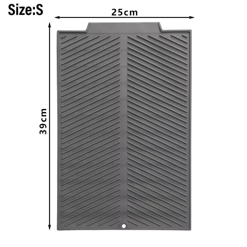 tapis silicone gris moderne rayures diagonales cuisine antidérapant respectueux environnement filtration eau protection vaisselle
