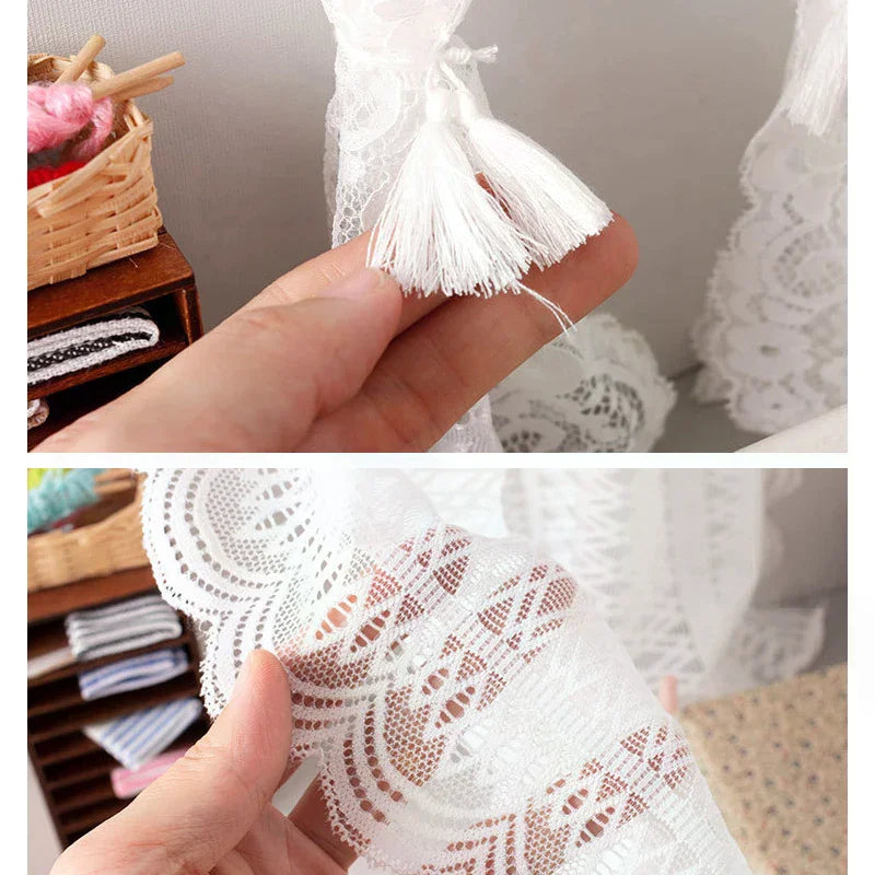 rideau dentelle blanc vintage tulle miniature maison poupée accessoire chambre décoration photo scène