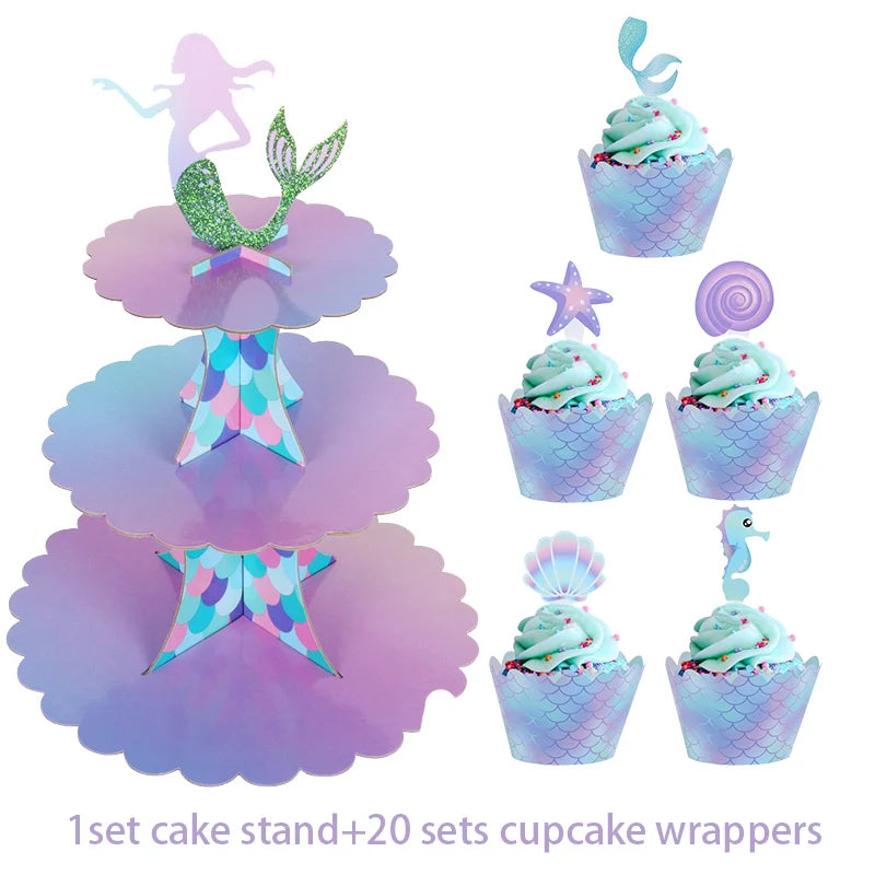 support gâteau tour sous marine cupcakes coques poissons coraux bleu rose violet pastel festive