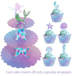 support gâteau tour sous marine cupcakes coques poissons coraux bleu rose violet pastel festive