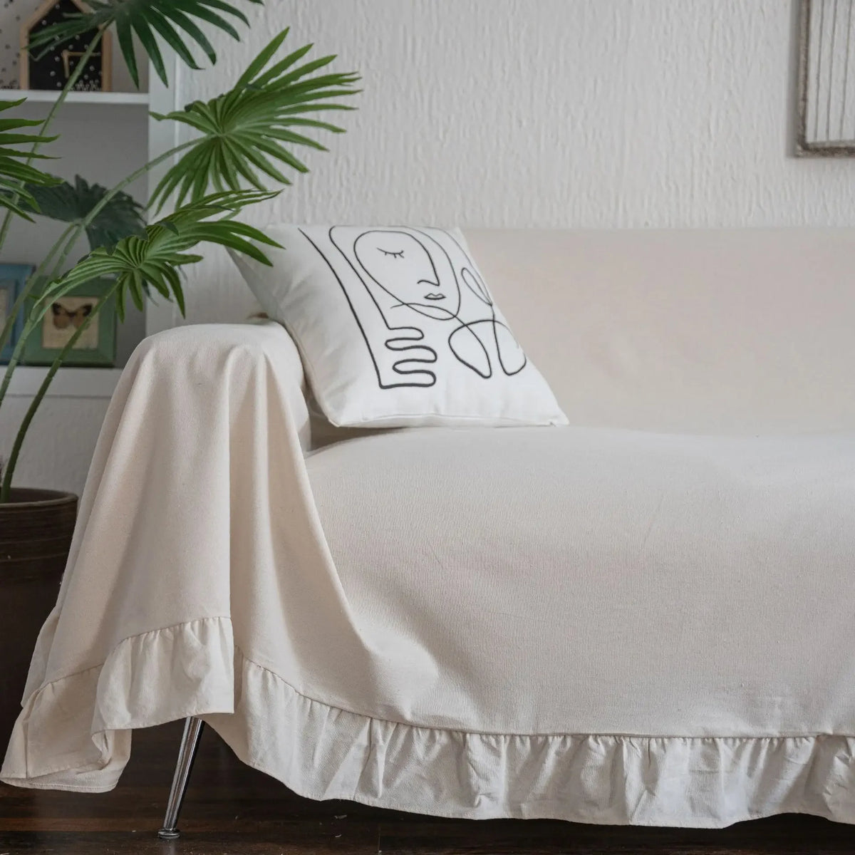 housse canapé polyestère beige texture lin rustique extérieur accueil fixations