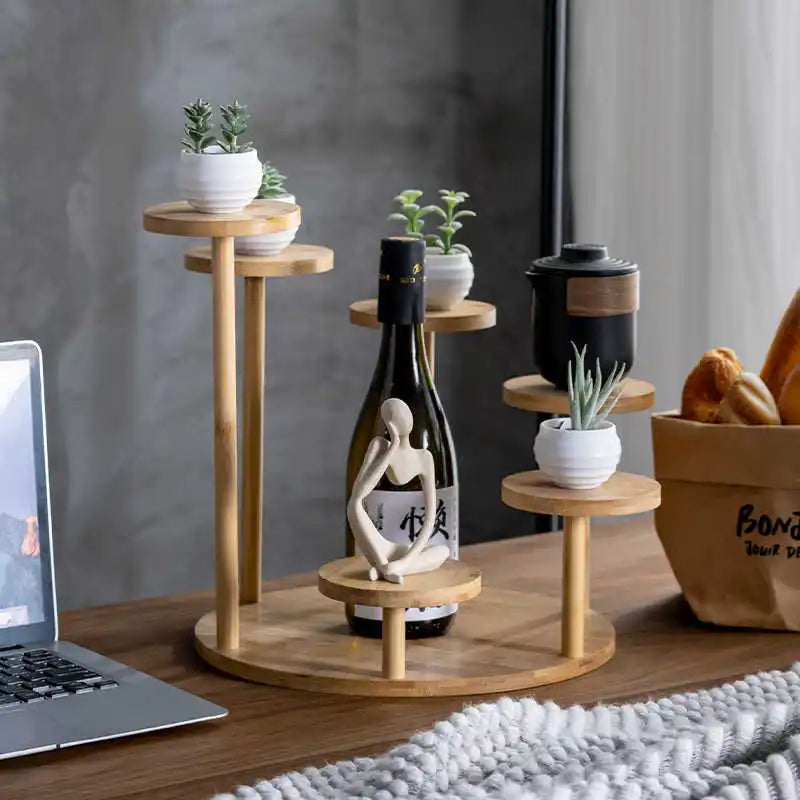 Étagère pliante en bois pour bureau avec plantes vertes