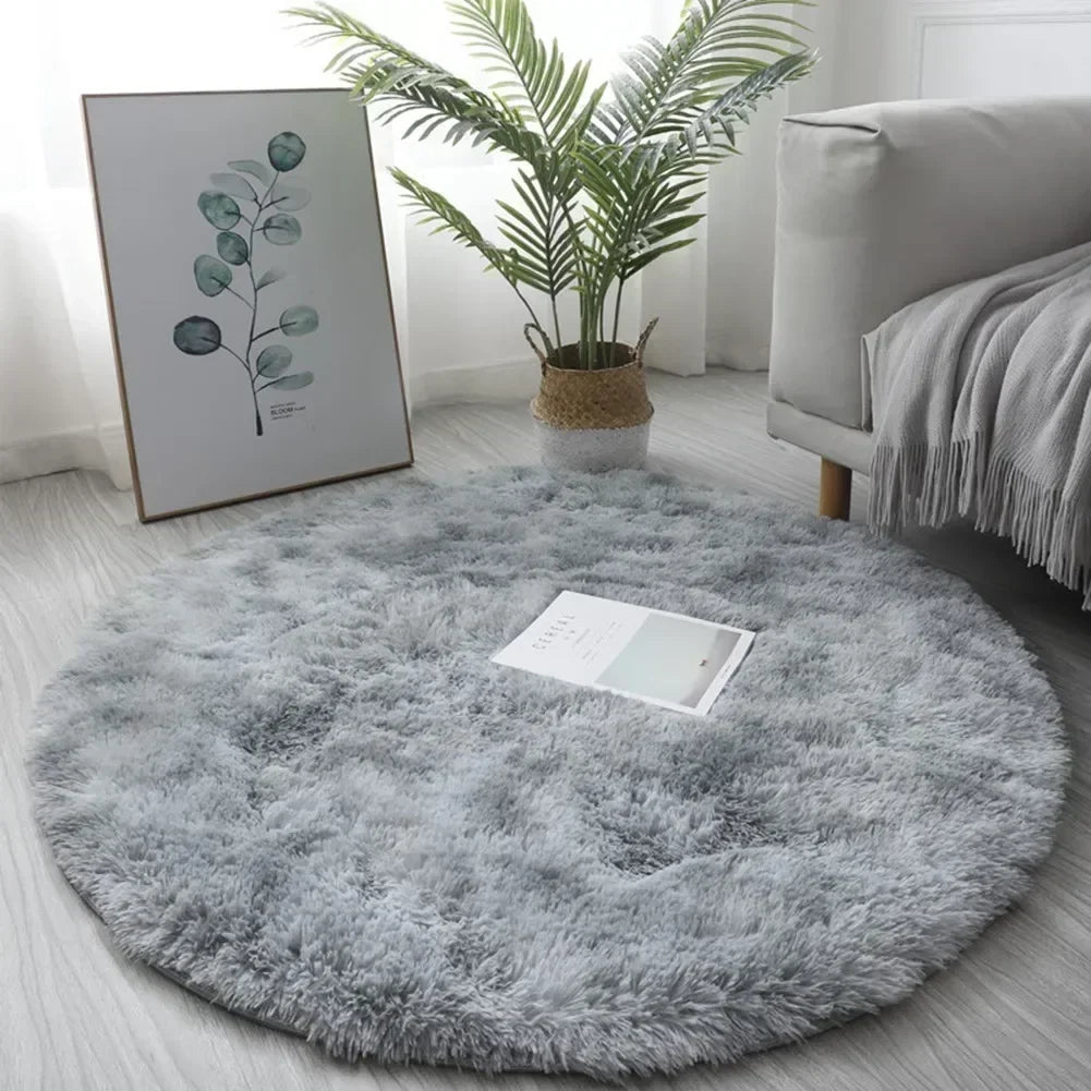 tapis rond moderne gris clair gris foncé doux uni fourré salon chambre bébé