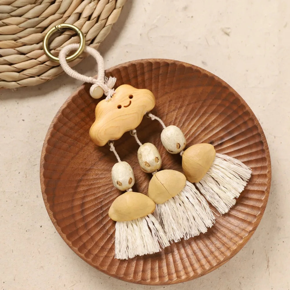 porte clés animal compagnie bois coquilles boho marron rouge naturel rustic anneaux métalliques