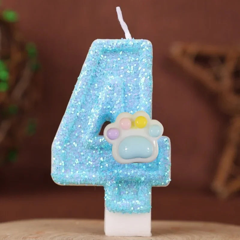bougies forme chiffre pailletées bleu pâle blanc décoratives anniversaire enfants numérotées