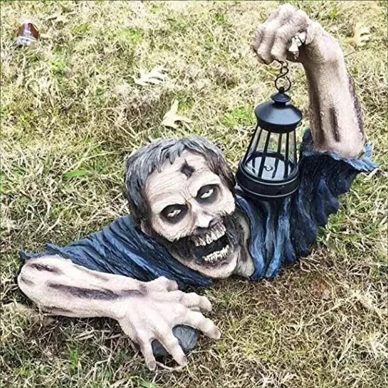décoration zombie halloween résine gris lanterne transparente vêtements usés horreurextérieur