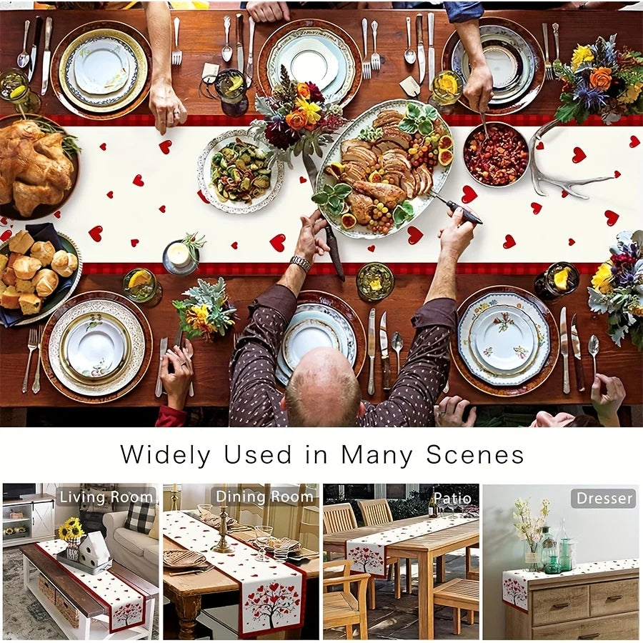 table dinne romantique cœurs arbres carreaux lin rouge blanc marron festive