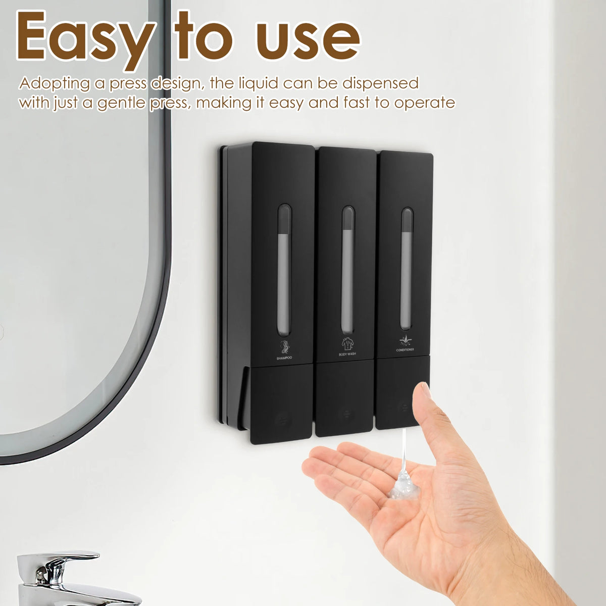 distributeur shampooing gel douche mural blanc noir moderne minimaliste plastique