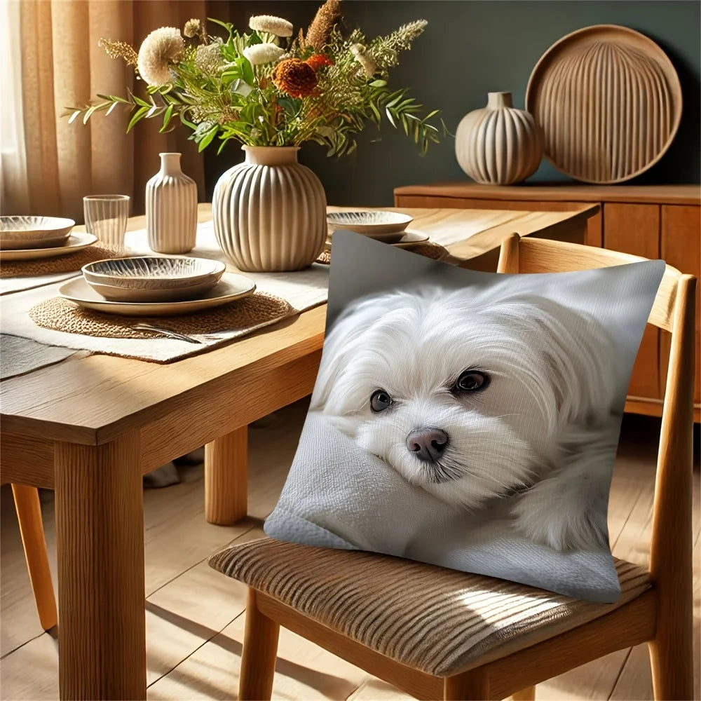 coussin imprimé chien blanc moderne fermeture éclair invisible polyester intérieur decoration sofa car voiture