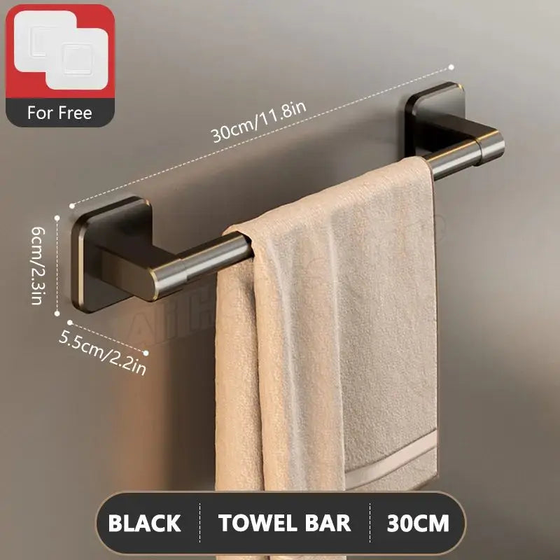 porte serviettes mural adhésif aluminium noir moderne sans perçage électroplaté 30cm 40cm 50cm