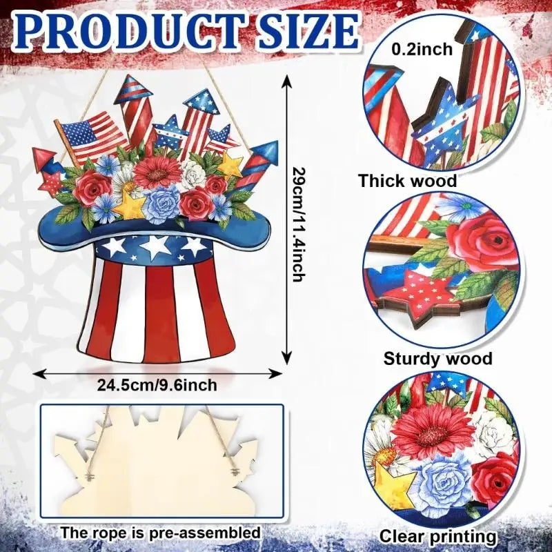 couronne porte bleu étoiles blanches rayures rouges fleurs patriotique cordelette pré assemblée
