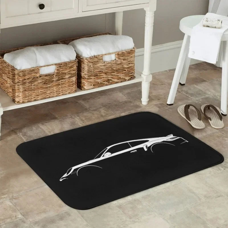 tapis sol antidérapant silhouette porsche noir blanc moderne entrée chambre salon