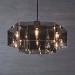 lampe suspendue moderne noir transparent facettes géométriques réfléchissantes salon restaurant chambre