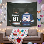 tapisserie murale moderne hockey joueurs numéros noir blanc bleu rouge orange