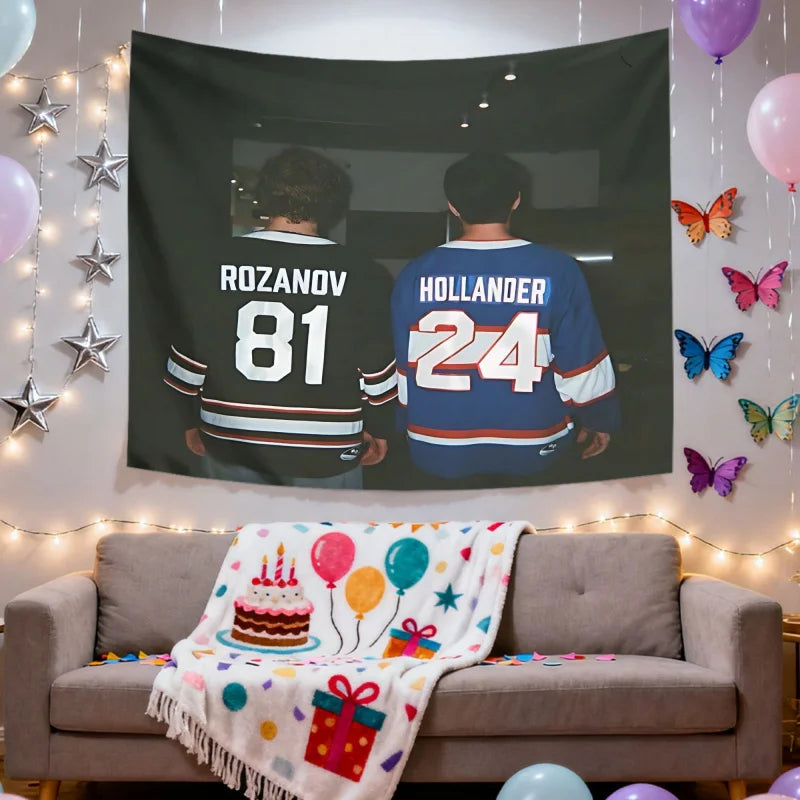 tapisserie murale moderne hockey joueurs numéros noir blanc bleu rouge orange