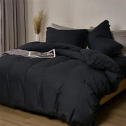 housse couette coton noir texturée froissée bords frangés moderne minimaliste chambre lit simple double