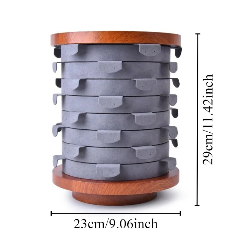présentoir bijoux rotatif velours bois beige gris moderne clips removable supports individuels