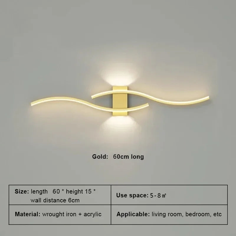 applique murale led moderne 60 80cm noir doré blanc ondulée télécommande chambre salon cuisine
